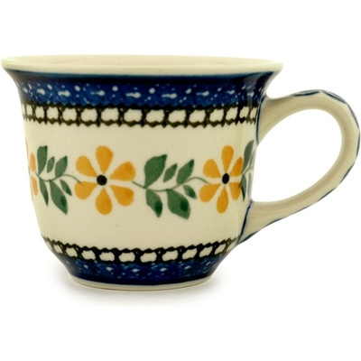 Polish Pottery Cup 6 oz Yellow Daisy Swirls