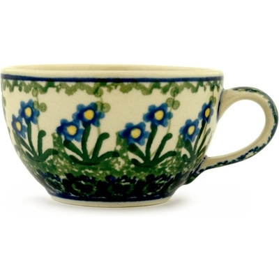 Polish Pottery Cup 7 oz Blue Daisy Circle