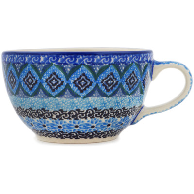 Polish Pottery Cup 7 oz Blue Kaleidoscope UNIKAT