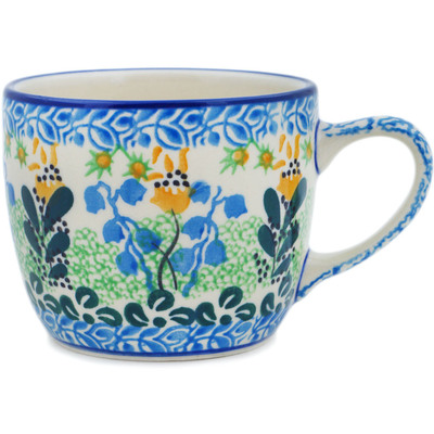 Polish Pottery Cup 7 oz Bluebells And Irises UNIKAT