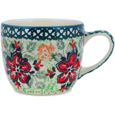 Polish Pottery Cup 7 oz Painting In The Garden UNIKAT