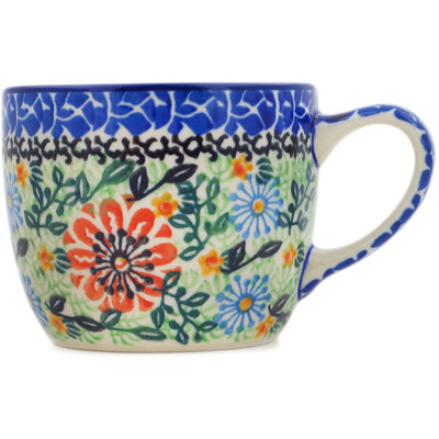 Polish Pottery Cup 7 oz Peach Daisies UNIKAT
