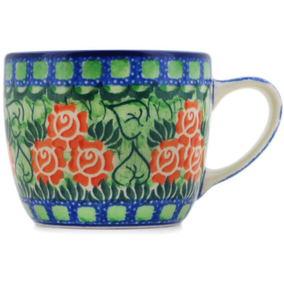 Polish Pottery Cup 7 oz Red Impatiens UNIKAT
