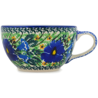Polish Pottery Cup 7 oz Wind Blown Blue Bells UNIKAT