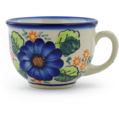 Polish Pottery Cup 8 oz Blue Bouquet UNIKAT