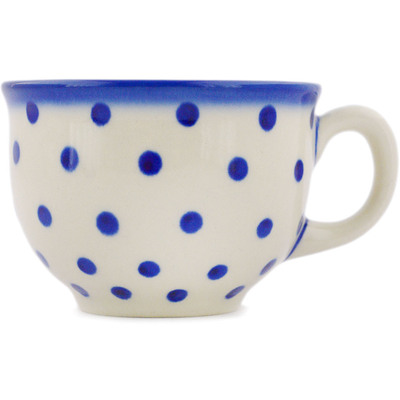 Polish Pottery Cup 8 oz Blue Polka Dot
