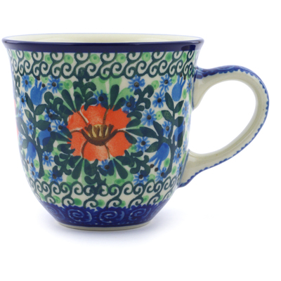 Polish Pottery Cup 8 oz Bluebells And Lace UNIKAT