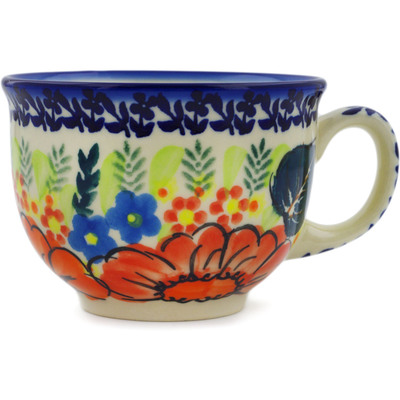 Polish Pottery Cup 8 oz Bold Red Poppies UNIKAT