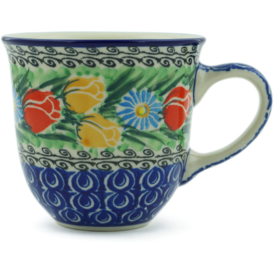 Polish Pottery Cup 8 oz Breathtaking Tulips UNIKAT