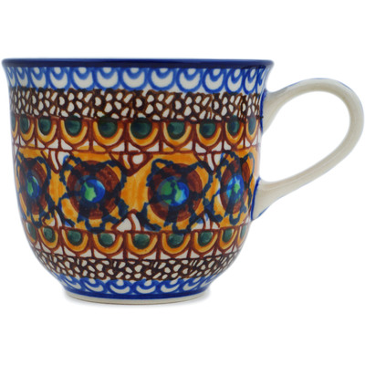 Polish Pottery Cup 8 oz Brown Mardi Gras UNIKAT