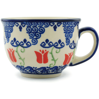 Polish Pottery Cup 8 oz Butterfly Tulips