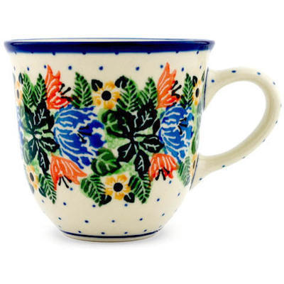 Polish Pottery Cup 8 oz Dotted Floral Wreath UNIKAT
