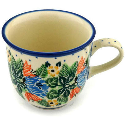 Polish Pottery Cup 8 oz Dotted Floral Wreath UNIKAT