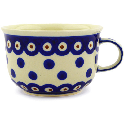 Polish Pottery Cup 8 oz Peacock Dots