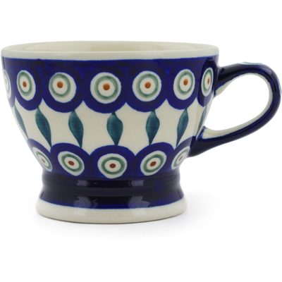 Polish Pottery Cup 8 oz Peacock Leaves
