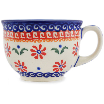 Polish Pottery Cup 8 oz Red Daisy