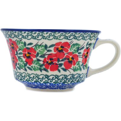 Polish Pottery Cup 8 oz Red Pansy