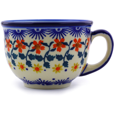 Polish Pottery Cup 8 oz Red Sunflower