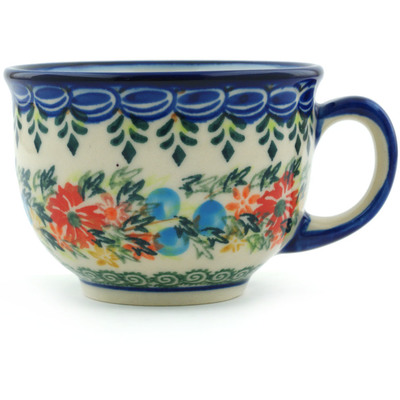 Polish Pottery Cup 8 oz Ring Of Flowers UNIKAT