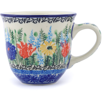 Polish Pottery Cup 8 oz Splendid Blue Bell UNIKAT