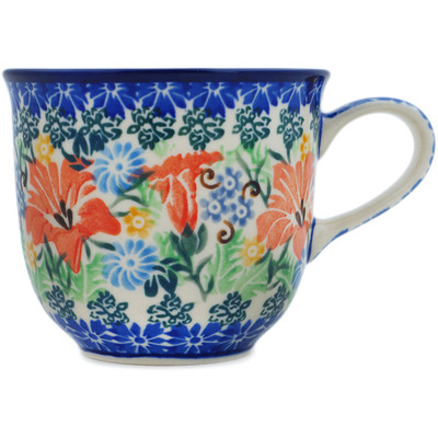 Polish Pottery Cup 8 oz Trumpet Garden UNIKAT