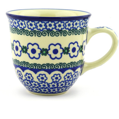 Polish Pottery Cup 8 oz White Daisy Dots