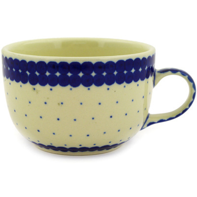 Polish Pottery Cup 9 oz Blue Polka Dot