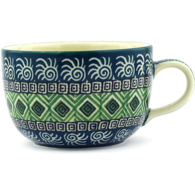 Polish Pottery Cup 9 oz Olive Aztek