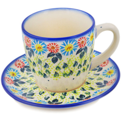 Polish Pottery Cup w/Saucer Long-stemmed Beauties