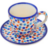 Polish Pottery Cup w/Saucer Polka Dot Frenzy