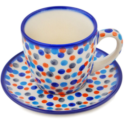 Polish Pottery Cup w/Saucer Polka Dot Frenzy