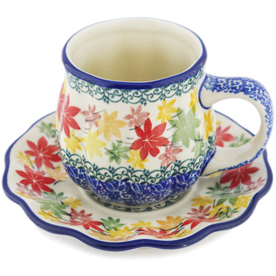 Polish Pottery Cup with Saucer 0oz Fall Vibes