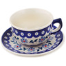 Polish Pottery Cup with Saucer 0oz Peacock Forget-me-not