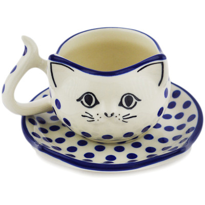 Polish Pottery Cup with Saucer 0oz Polka Dot Delight