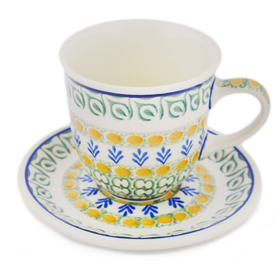 Polish Pottery Cup with Saucer 10 oz Autumn Wheatfields