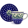 Polish Pottery Cup with Saucer 10 oz Bleeding Heart Peacock