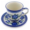 Polish Pottery Cup with Saucer 10 oz Blue Poppies