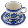 Polish Pottery Cup with Saucer 10 oz Blue Poppies