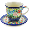 Polish Pottery Cup with Saucer 10 oz Carnation Valley UNIKAT