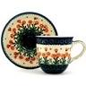 Polish Pottery Cup with Saucer 10 oz Peach Spring Daisy