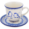 Polish Pottery Cup with Saucer 10 oz Waiting Birds UNIKAT
