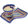 Polish Pottery Cup with Saucer 11 oz Amarillo Meadow UNIKAT