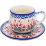Polish Pottery Cup with Saucer 11 oz Crimson Bells