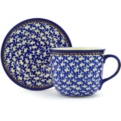 Polish Pottery Cup with Saucer 12 oz