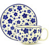Polish Pottery Cup with Saucer 13 oz Cobalt Meadow