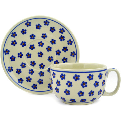 Polish Pottery Cup with Saucer 13 oz Daisy Dots