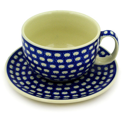 Polish Pottery Cup with Saucer 13 oz Stepping Stones