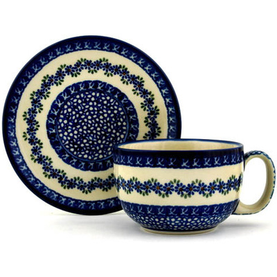 Polish Pottery Cup with Saucer 13 oz Wildflower Garland