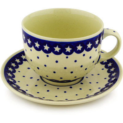 Polish Pottery Cup with Saucer 18 oz Celestial Dreams