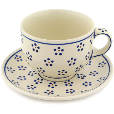 Polish Pottery Cup with Saucer 18 oz Daisy Dots